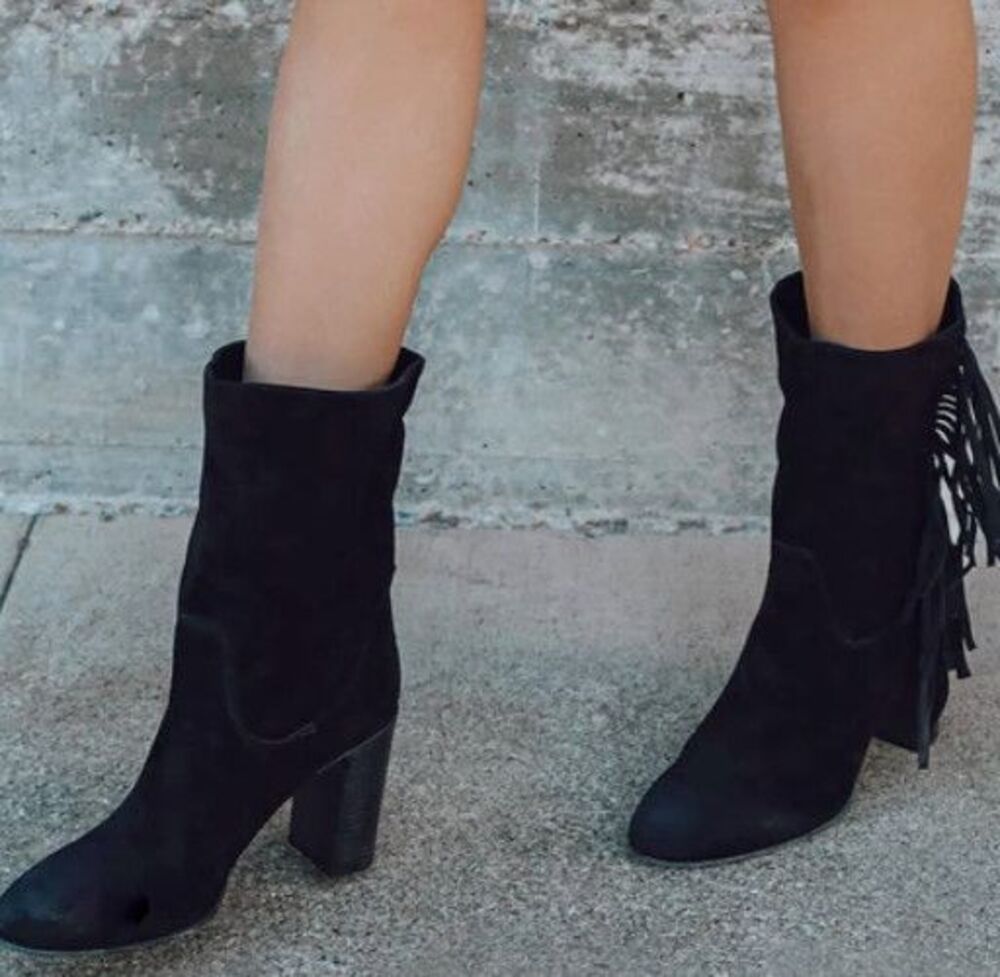 New Free People Wild Rose Black Suede Fringe Western Slouch Boots 9.5 EU 46 - Picture 2 of 6